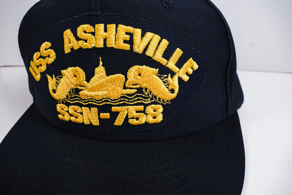 USS Asheville SSN-758 Black Ball Cap Yellow Emb. Submarine Dolphins Sub Vet Hat