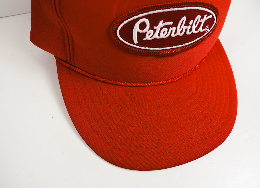Red Peterbilt Cap Foam Hat with Oval Patch & Rope - Nissin Brand