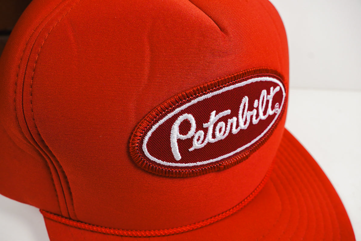 Red Peterbilt Cap Foam Hat with Oval Patch & Rope - Nissin Brand
