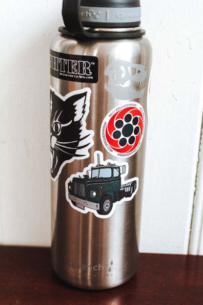 Green Semi Truck Mack Style Die Cut Sticker Hand Drawn Design