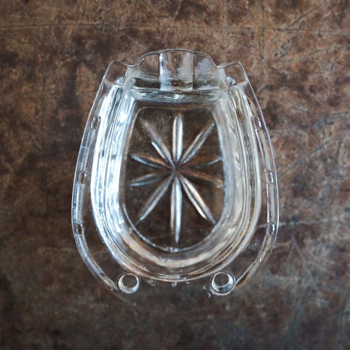 Horseshoe Clear Glass Cigarette Ashtray 3in