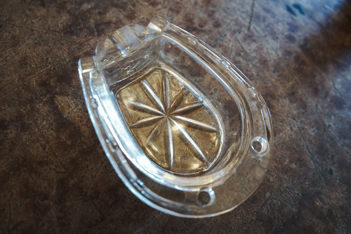 Horseshoe Clear Glass Cigarette Ashtray 3in