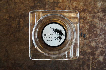 Leino's Squaw Lake, Minn. Clear Glass Souvenir Ashtray - Fish Graphic 4in