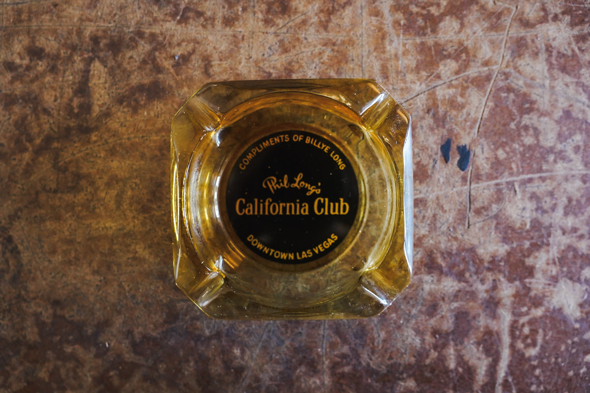Phil Long's California Club Vegas Amber Glass Souvenir Ashtray - 3.5in