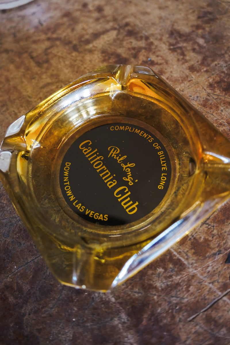 Phil Long's California Club Vegas Amber Glass Souvenir Ashtray - 3.5in