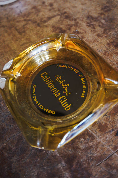 Phil Long's California Club Vegas Amber Glass Souvenir Ashtray - 3.5in